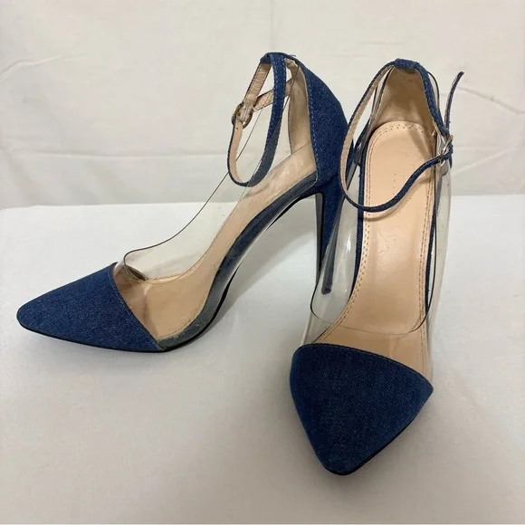 Liliana BB57 women's denim fabric toe pumps. Lucite clear side, a stiletto heel. - Picture 2 of 6